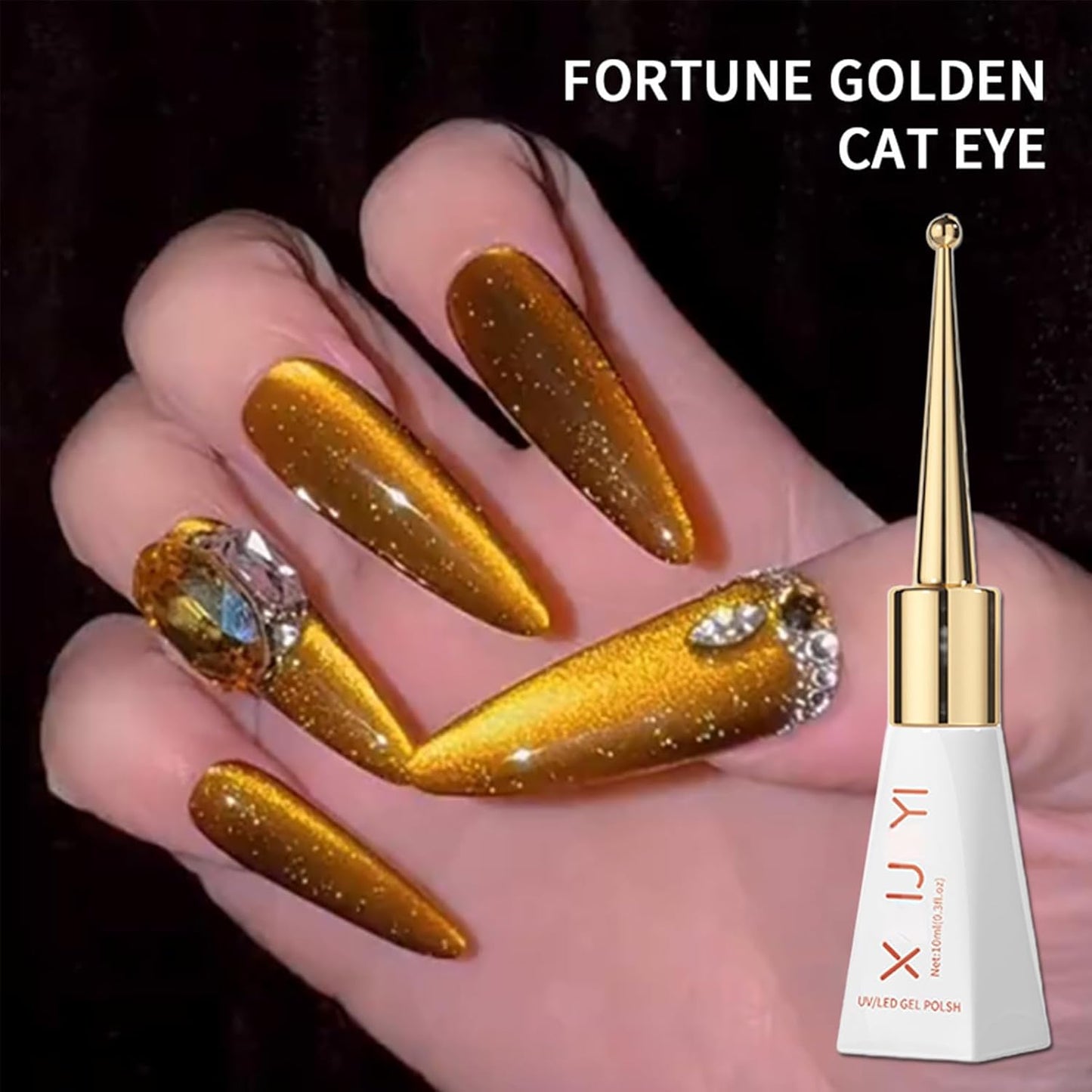 Gold Cat Eye Gel Nail Polish, Magnetic Gold Glitter Polish for Nails, Long Wear Shiny Reflective Nail Polish for Women, Gold UV Gel Nail Polish, Gel Design Nail Polish, 10ML (Gold Glitter, 10ML)