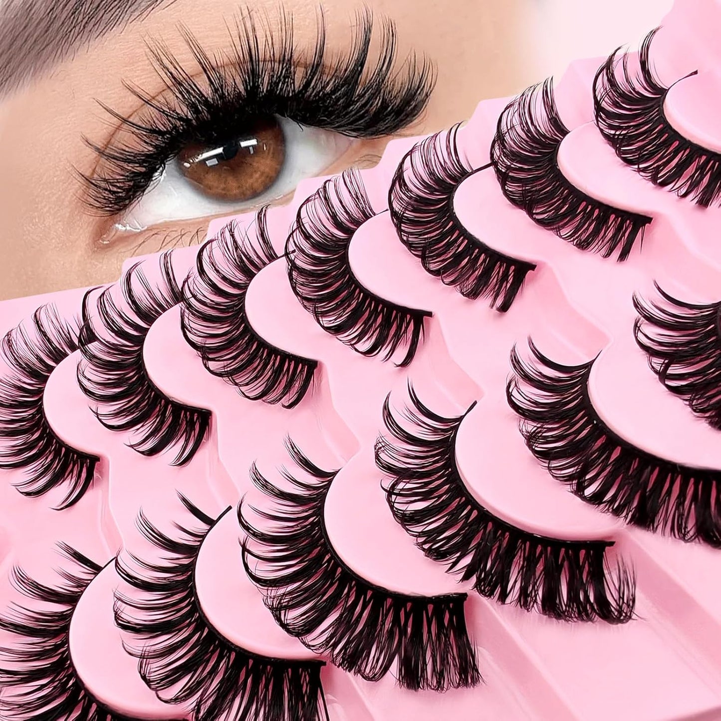 7 Pairs Manga Lashes Wet Look 20Mm Flu-Ffy D Curl Lashes Cat-Eye Lashes Volume Spiky Lashes Wispy Fairy Lashes Faux Mink False Eyelashes Japanese Korean Lashes(Sj01), Black