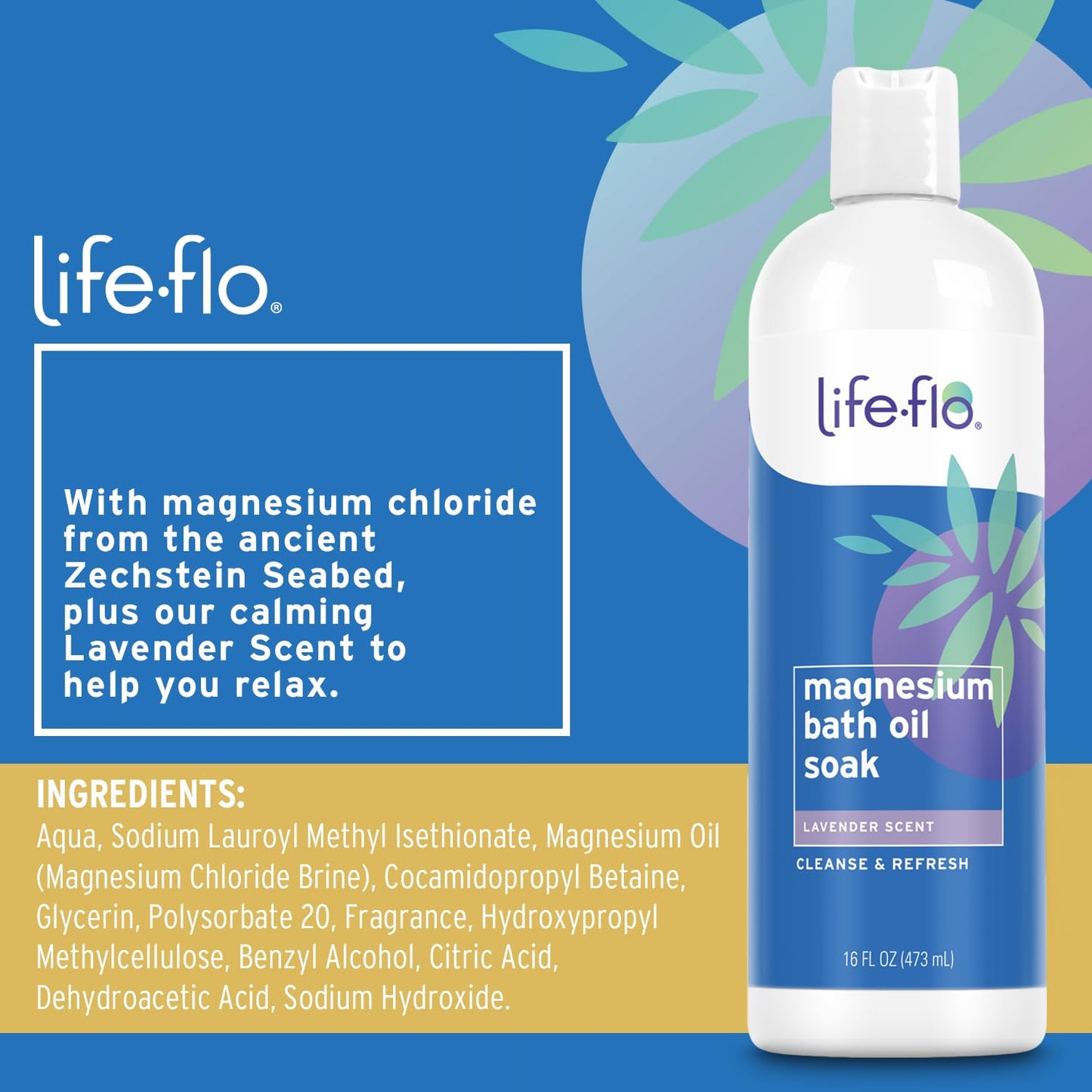 Magnesium Oil Bath Soak Lavender Scent, plus Magnesium Chloride from Zechstein Seabed, Cleanses and Refreshes, Relaxes Muscles and Joints, 60-Day Guarantee, Not Tested on Animals (Lavender)
