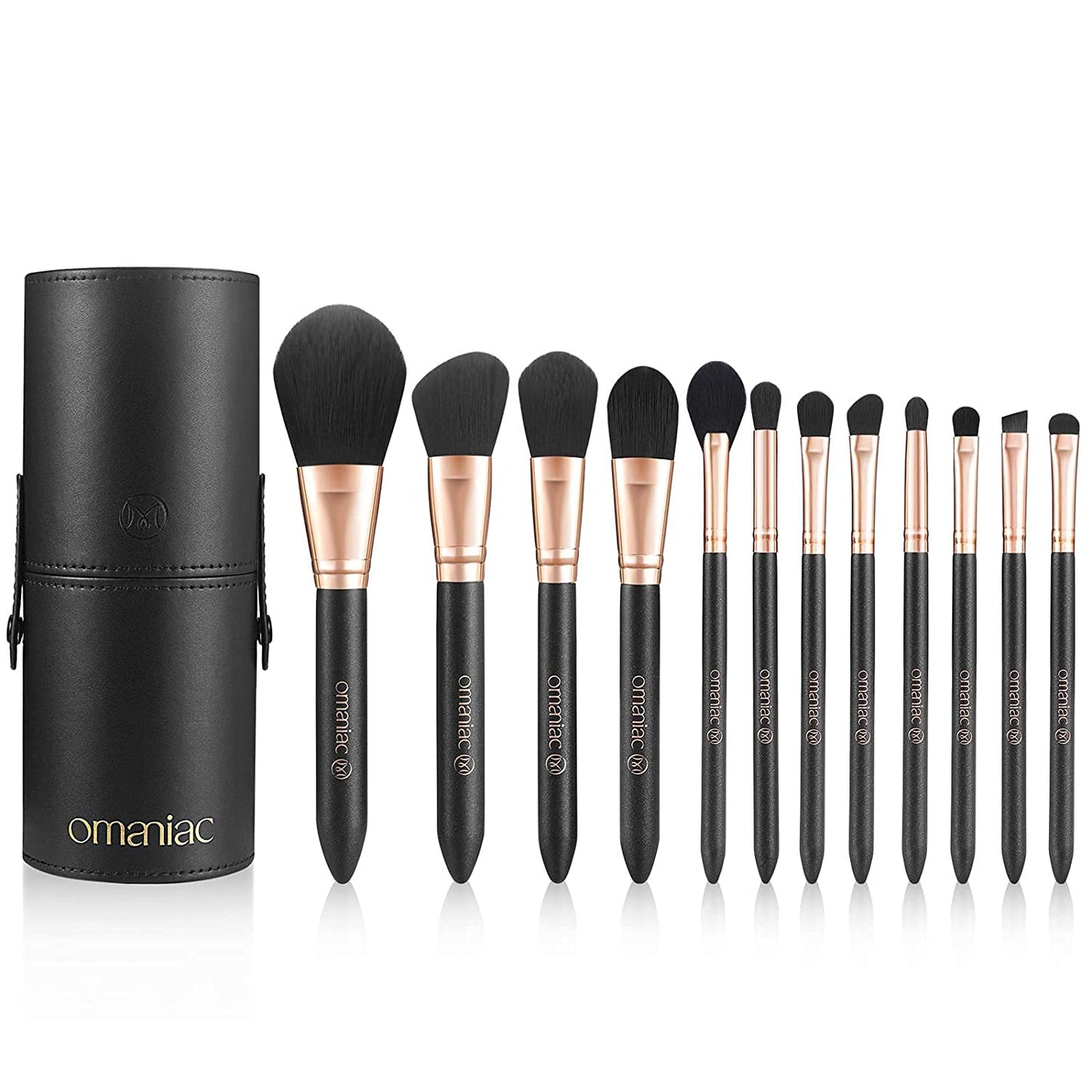 Makeup Brush Set Professional, 12 Pearlescent Wood Handle Makeup Brushes, Premium Cruelty-Free Synthetic Fiber Hair, Travel Make up Brushes Set with Case (Black).