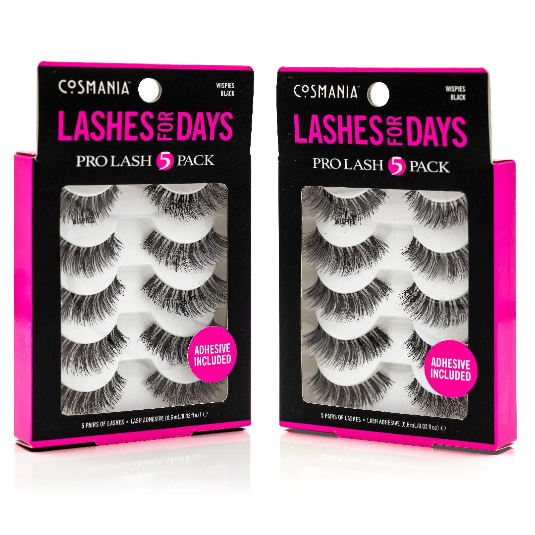 Lashes for Days False Eyelashes (Wispies) - Easy to Apply, Gives Lashes Soft, Wispie Look | Noticeably Fuller Looking Lashes | Adhesive Included | Cruelty Free (5 Pair/2 Pack - Black)