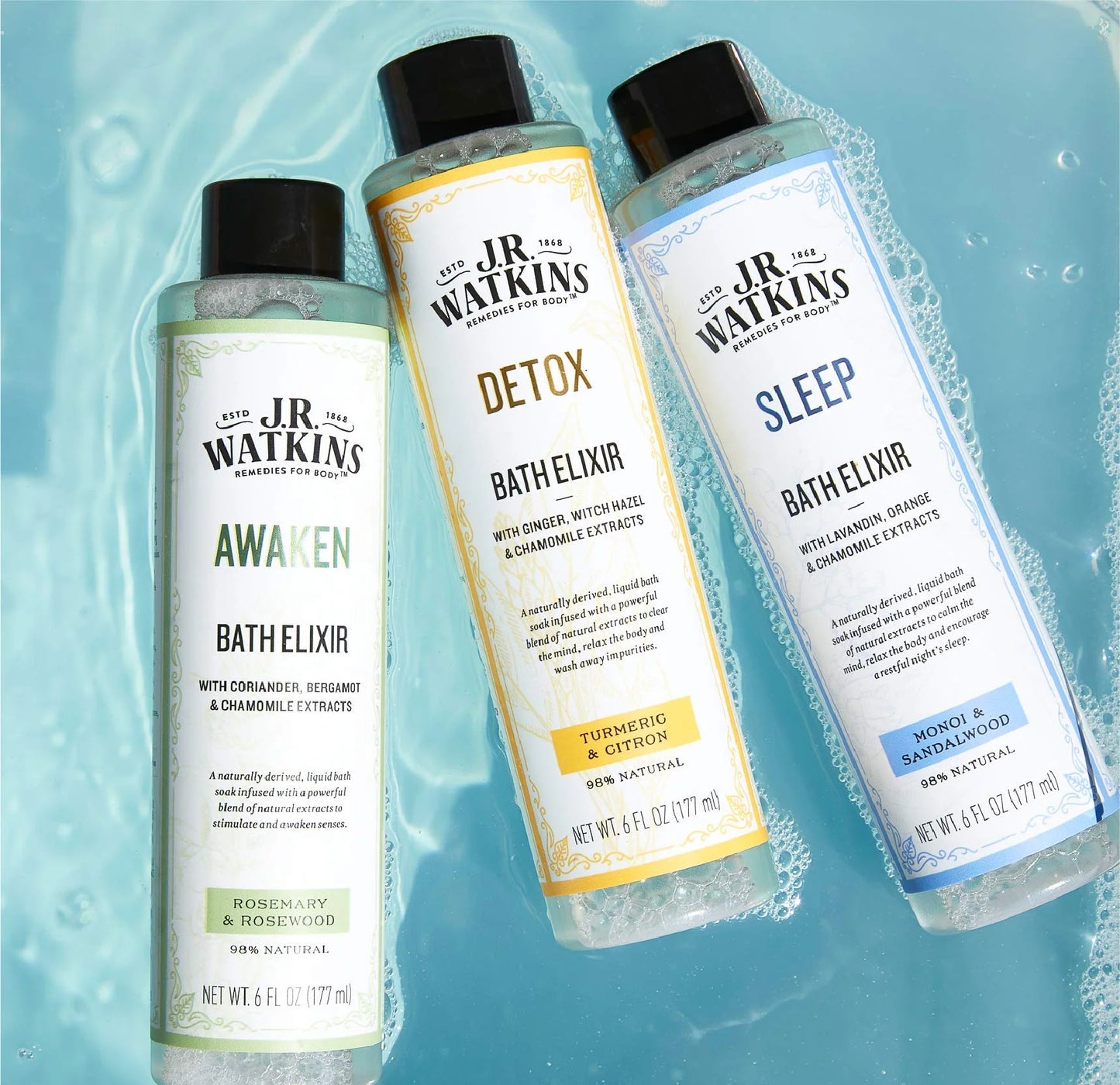 Detox Bath Elixir, Liquid Bath Soak Turmeric & Citron with Detoxifying Natural Extracts, No Salt, No Residue, 6 Oz