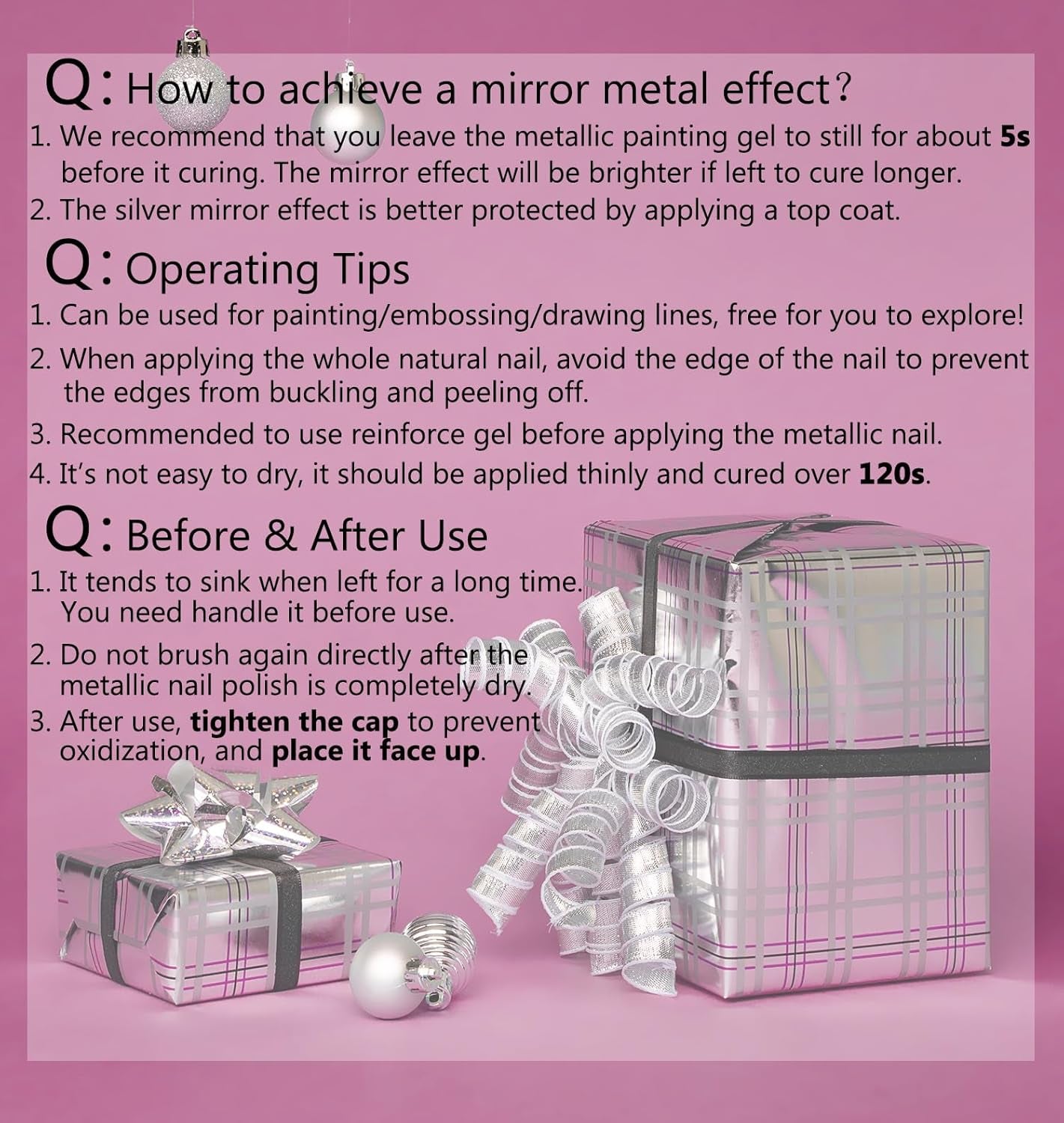 2 Pack Silver Chrome Nail Polish 5Ml, Metallic Nail Set with Thin Brush, Liquid Chrome Gel Polish 3D Painting Drawing Metal Mirror Soak off UV/LED Liner Gel Art Polish