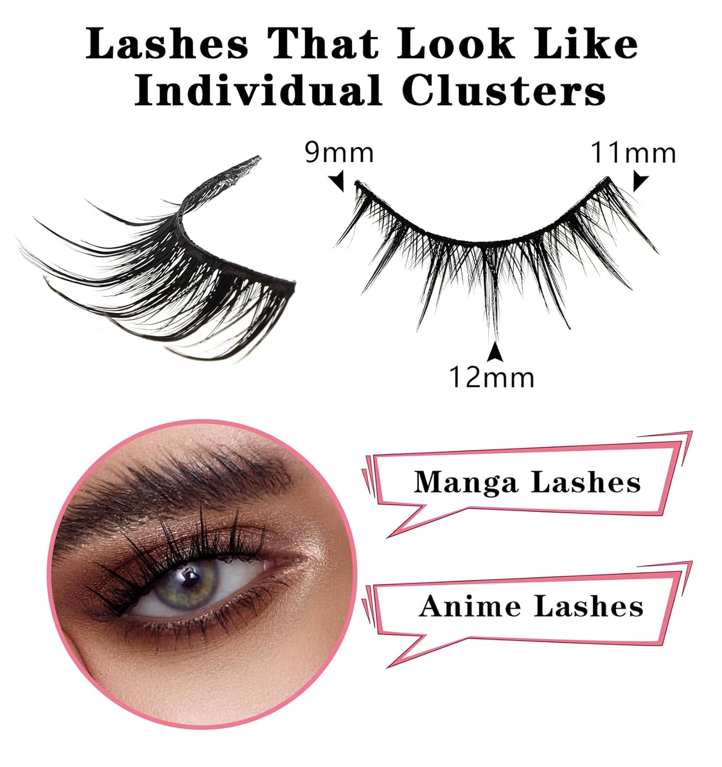 Manhua Lashes, 10 Pairs Natural Anime-Inspired - Faux Mink, Wispy Style for a Korean Japanese Manga Look