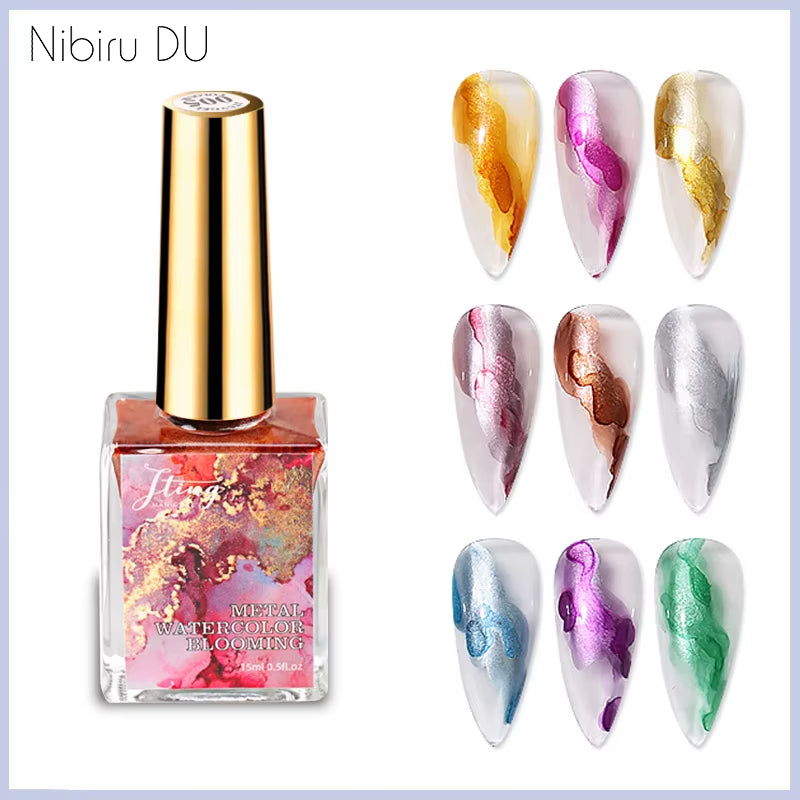 Metal Watercolor Blooming Nail Polish Ink Nails Art Design Natural Dry Gradient Ink Marble Painting Gel Nail Varnish Decoration