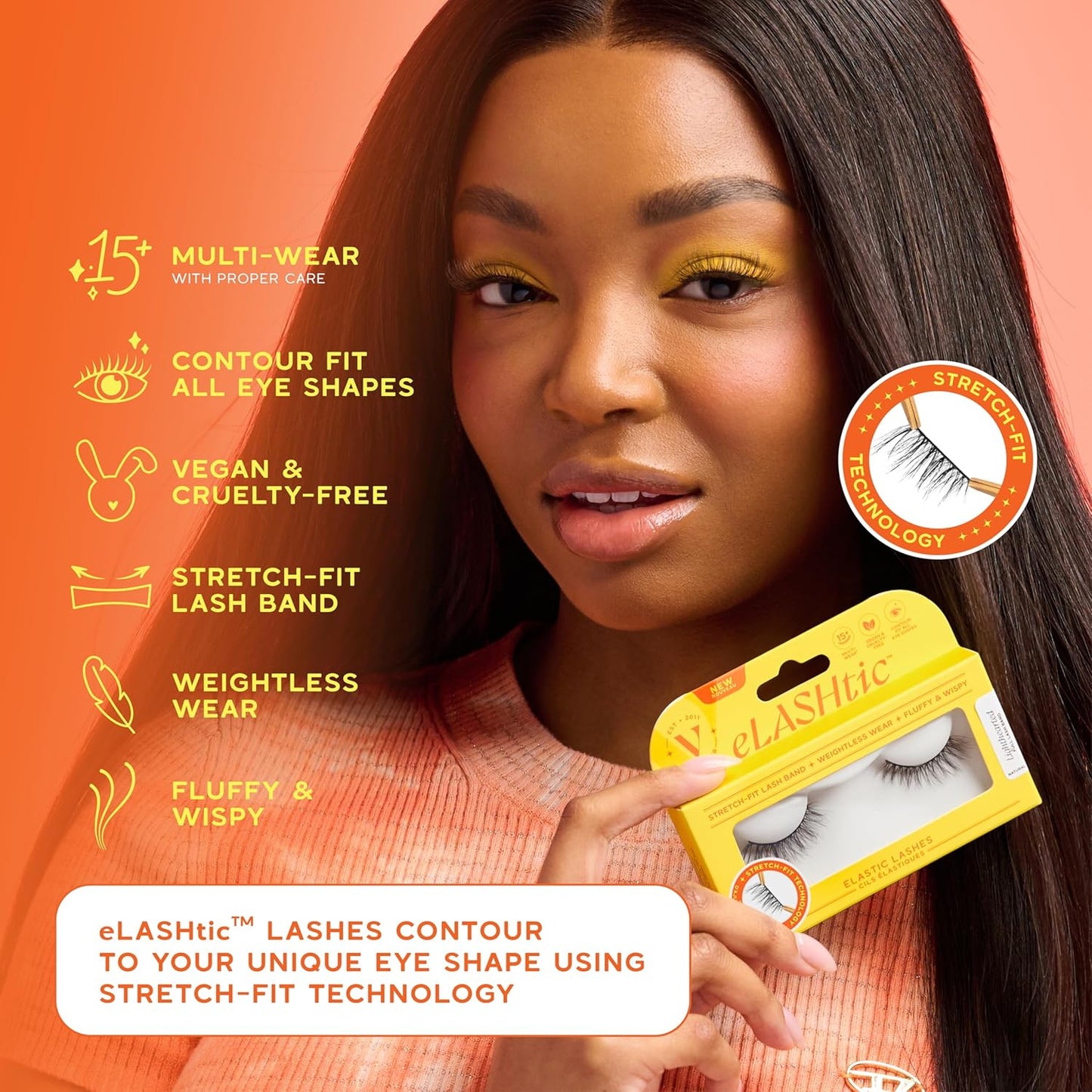 Elashtic™ Lashes, Full Band, Strip Lashes, Natural Wispy Lashes, Fake Eyelashes, Elastic Lash Band Flared & Full Volume (Lighthearted) Full Band Lash