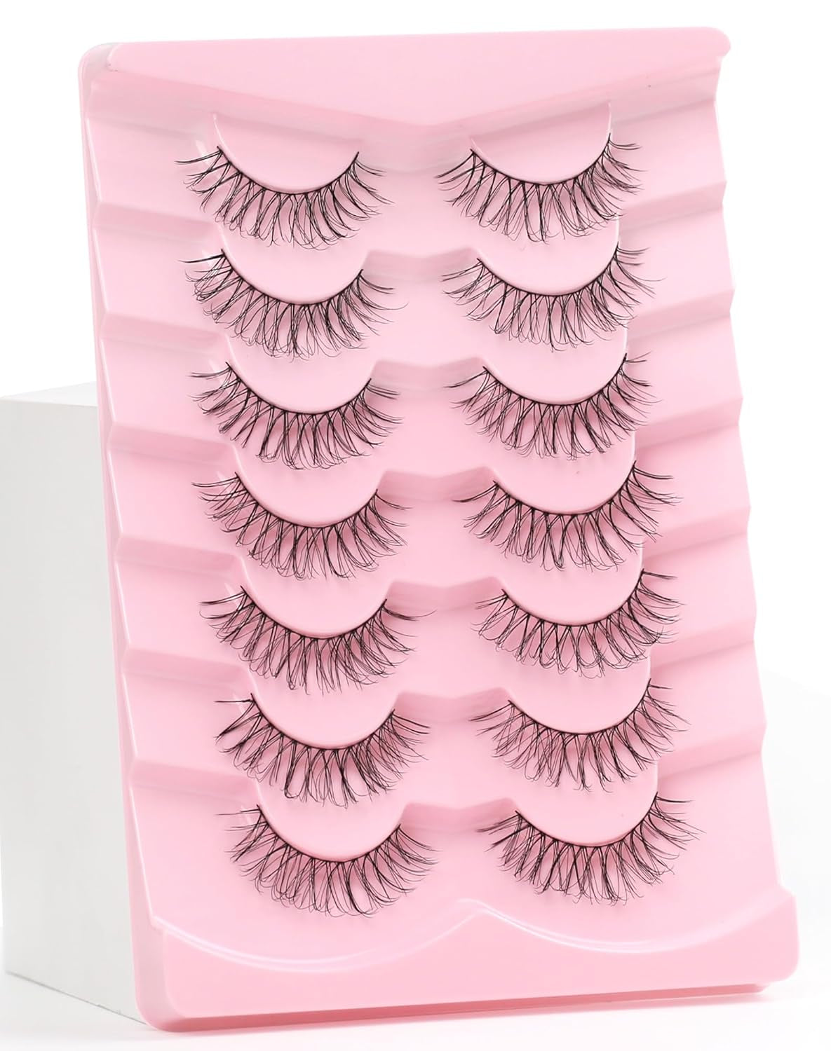 Wispy Mink Lashes, Natural Look, 7 Pairs, Brown, Synthetic, Durable, Lightweight