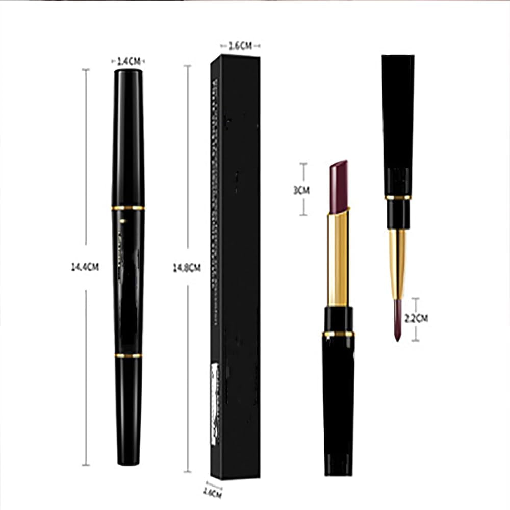Retrospecti Double Ended Lipstick Automatic Lip Liner Matte Waterproof Non-Fading Non-Stick Lipstick, Lip Liner and Lipstick Combo, 2-In-1 Waterproof Lipstick Lip Liner 24 Hour (#14)