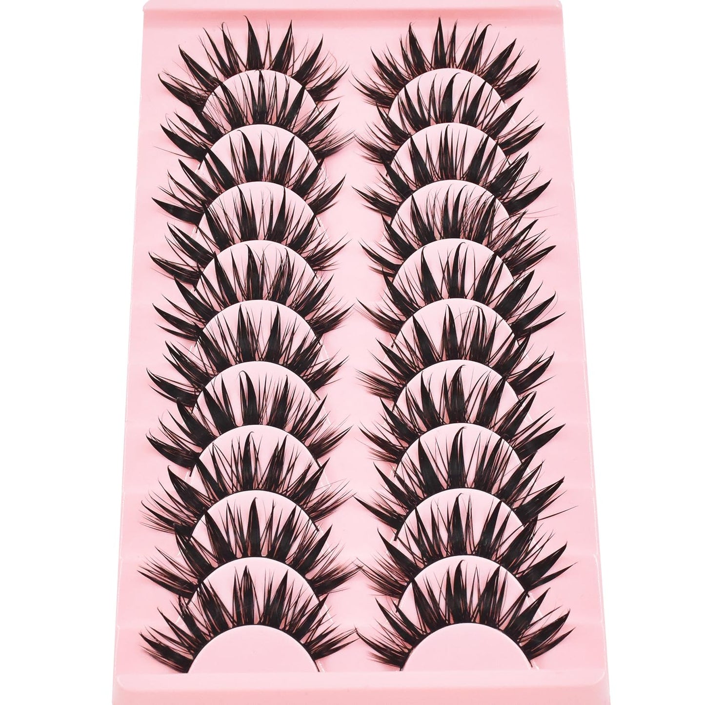 16Mm Manga Wet Look False Eyelashes, Japanese Cosplay Style Reusable Strip Wispy Lashes, Including 10 Pairs of Eye Lashes, Easy to Apply Doll Makeup (SD01), 12-14Mm, Black