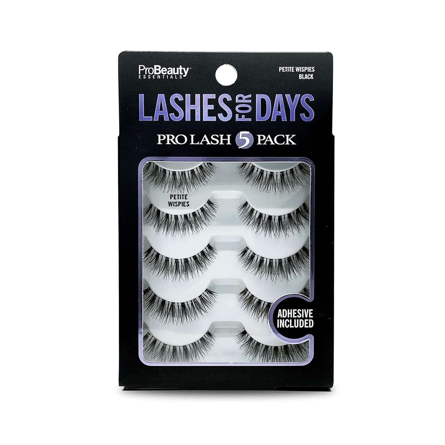 Faux Mink False Eyelashes (Petite Wispies) - Easy to Apply, Gives Lashes Soft, Wispie Look | Noticeably Fuller Looking Lashes | Adhesive Included | Cruelty Free (5 Pair - Black)