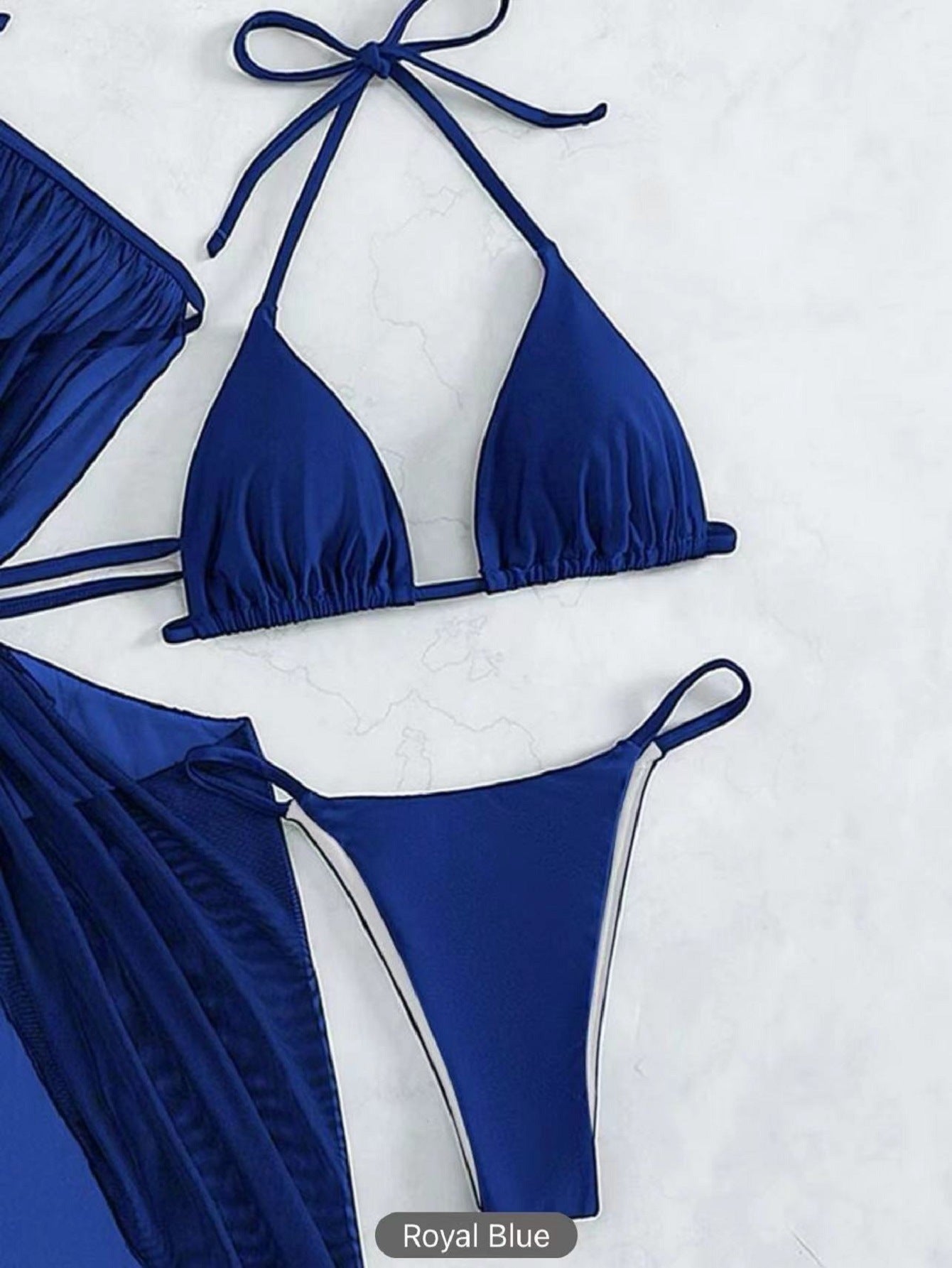 3Pcs Halter Neck Bikini Beach Summer Solid Color Split Swimsuit Womens Clothing