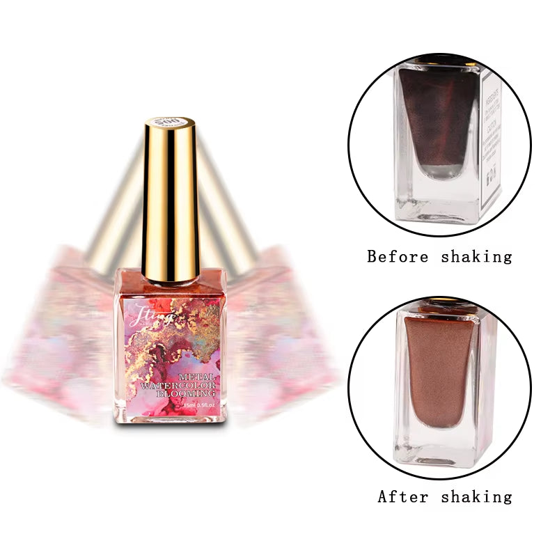 Metal Watercolor Blooming Nail Polish Ink Nails Art Design Natural Dry Gradient Ink Marble Painting Gel Nail Varnish Decoration