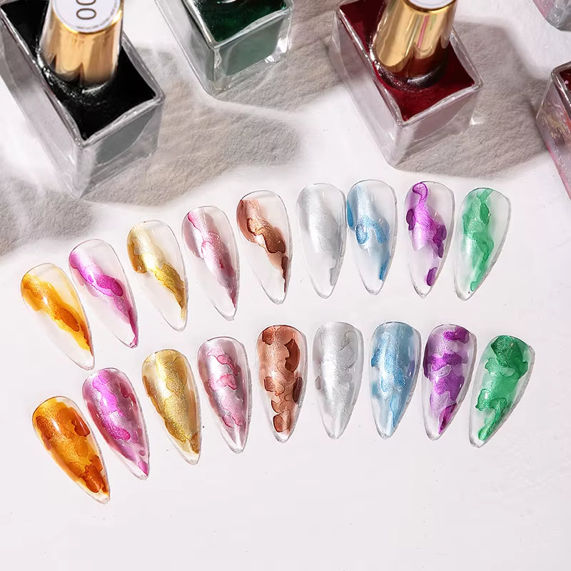 Metal Watercolor Blooming Nail Polish Ink Nails Art Design Natural Dry Gradient Ink Marble Painting Gel Nail Varnish Decoration