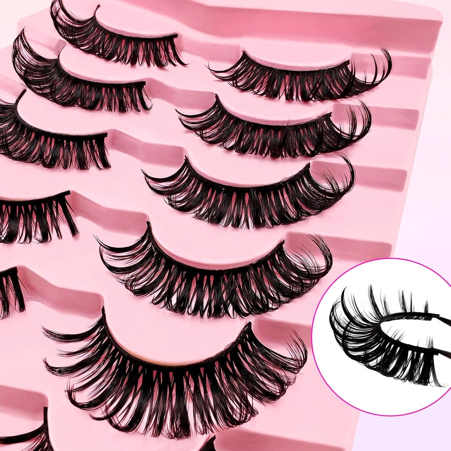 7 Pairs Manga Lashes Wet Look 20Mm Flu-Ffy D Curl Lashes Cat-Eye Lashes Volume Spiky Lashes Wispy Fairy Lashes Faux Mink False Eyelashes Japanese Korean Lashes(Sj01), Black