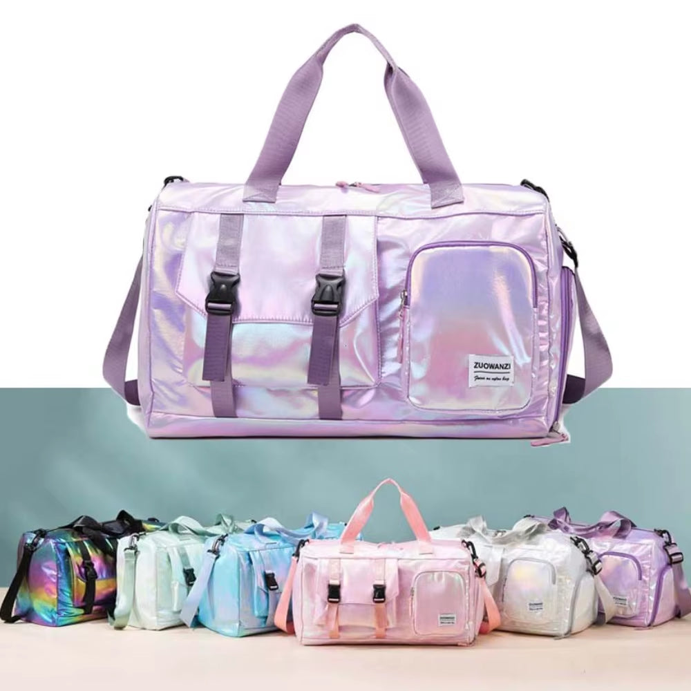 Holographic Glamour Duffel Bag - Spacious,Stylish Shoulder Tote with Shoe Compartment for Effortless Weekend Escapes Travel Bags