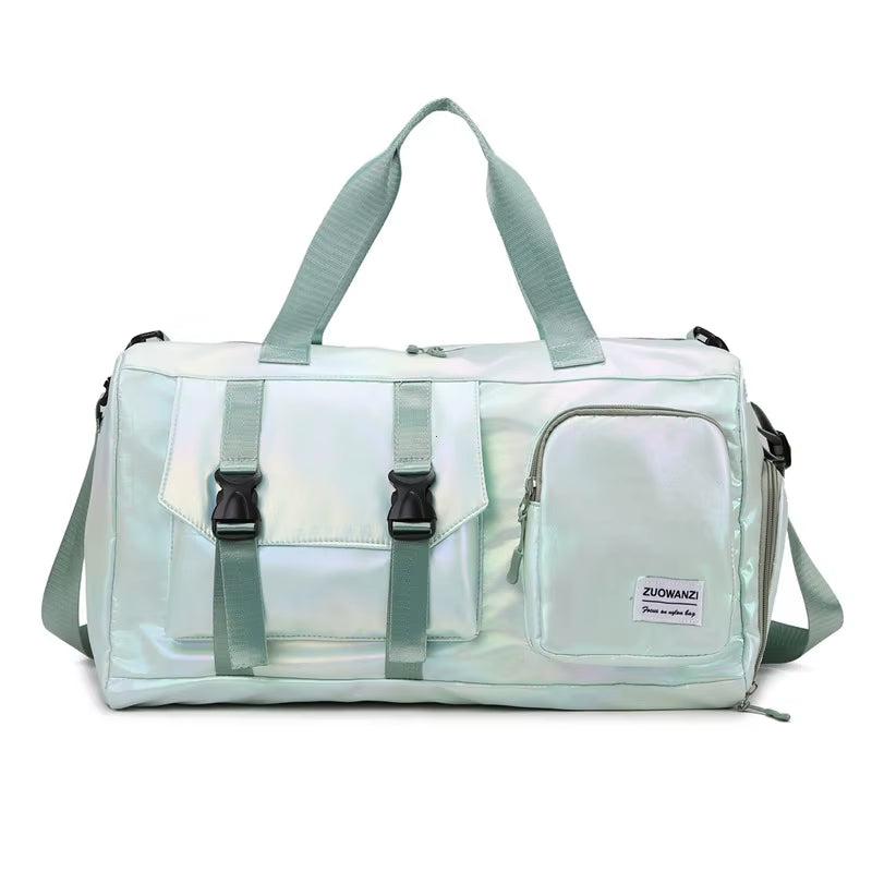 Holographic Glamour Duffel Bag - Spacious,Stylish Shoulder Tote with Shoe Compartment for Effortless Weekend Escapes Travel Bags