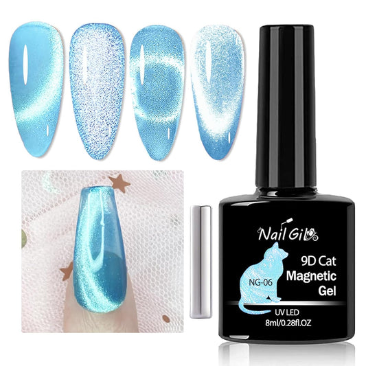 NAILGIL Cat Eye Gel Nail Polish with Magnet, Jelly Blue Galaxy Soak off Holographic Cats Eye Gel Polish Magnetic for Nail Art Manicure Salon DIY at Home