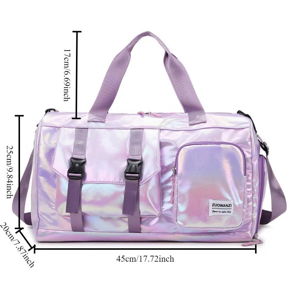 Holographic Glamour Duffel Bag - Spacious,Stylish Shoulder Tote with Shoe Compartment for Effortless Weekend Escapes Travel Bags
