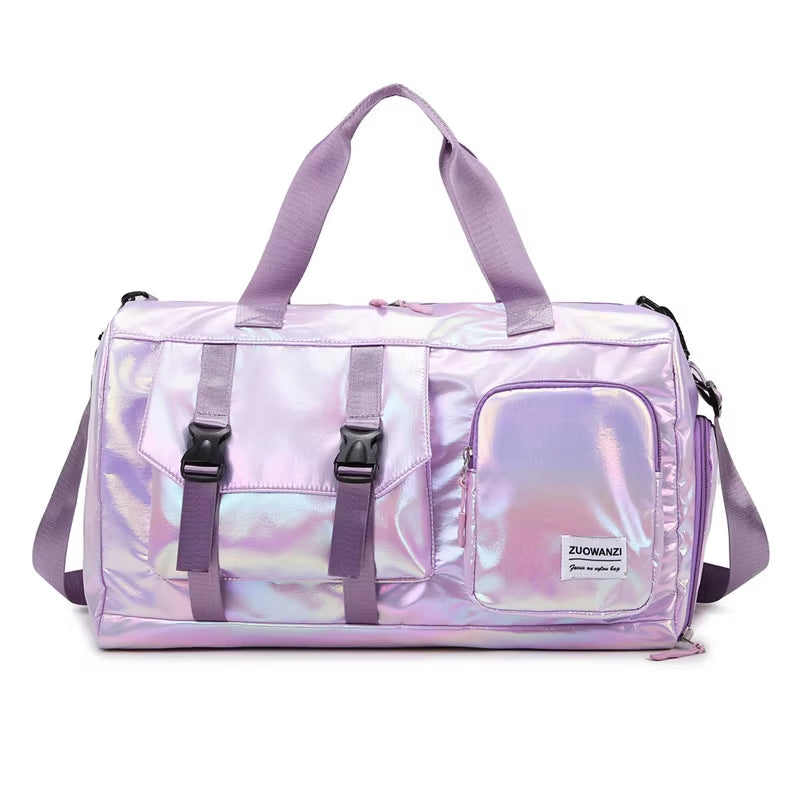 Holographic Glamour Duffel Bag - Spacious,Stylish Shoulder Tote with Shoe Compartment for Effortless Weekend Escapes Travel Bags