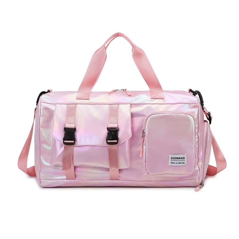 Holographic Glamour Duffel Bag - Spacious,Stylish Shoulder Tote with Shoe Compartment for Effortless Weekend Escapes Travel Bags