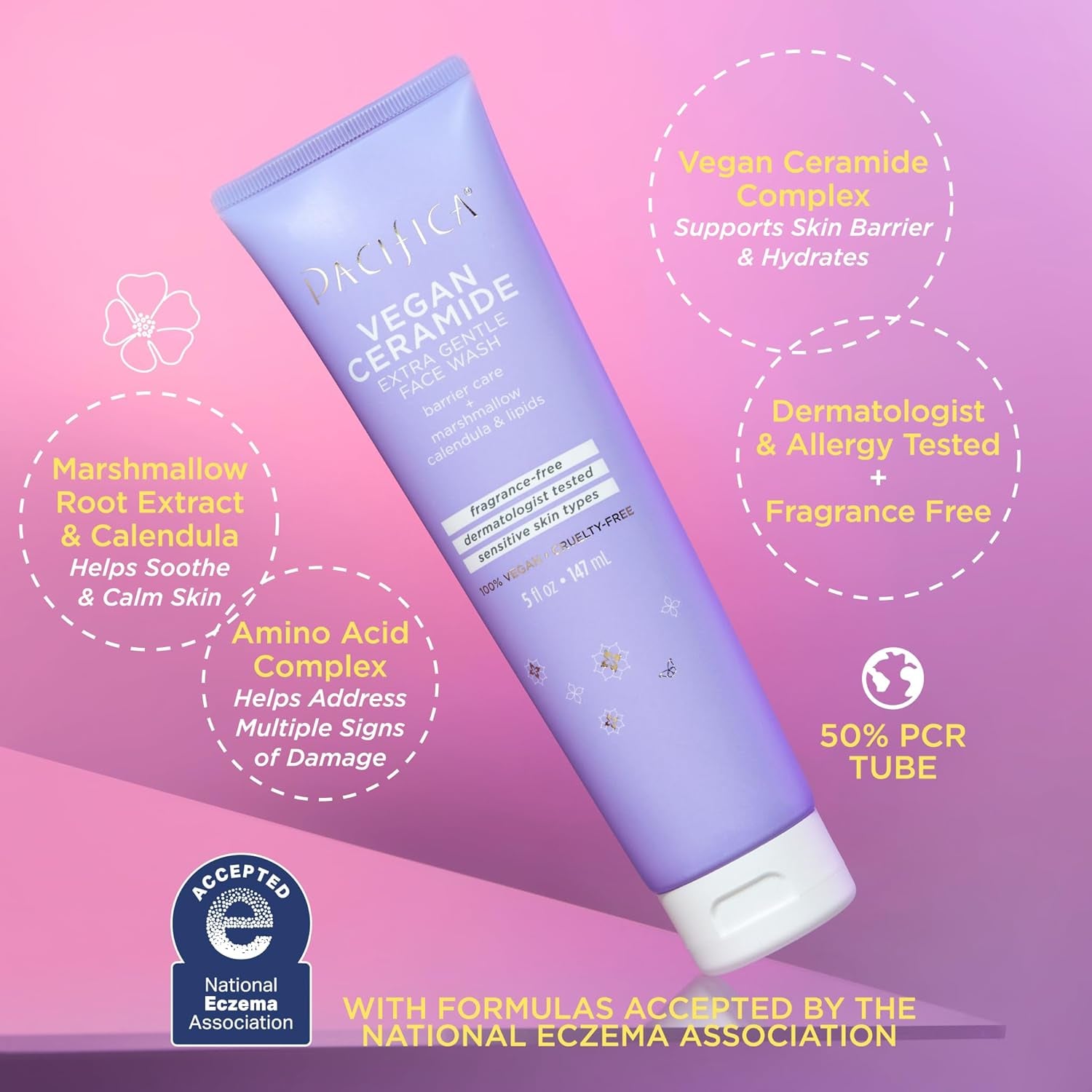 Face Wash for Sensitive Skin Facial Cleanser Vegan Ceramide Barrier Repair Extra Gentle for Daily Fragrance Free for Sensitive Skin, Clean Beauty, Vegan & Cruelty-Free Dermatologist Tested