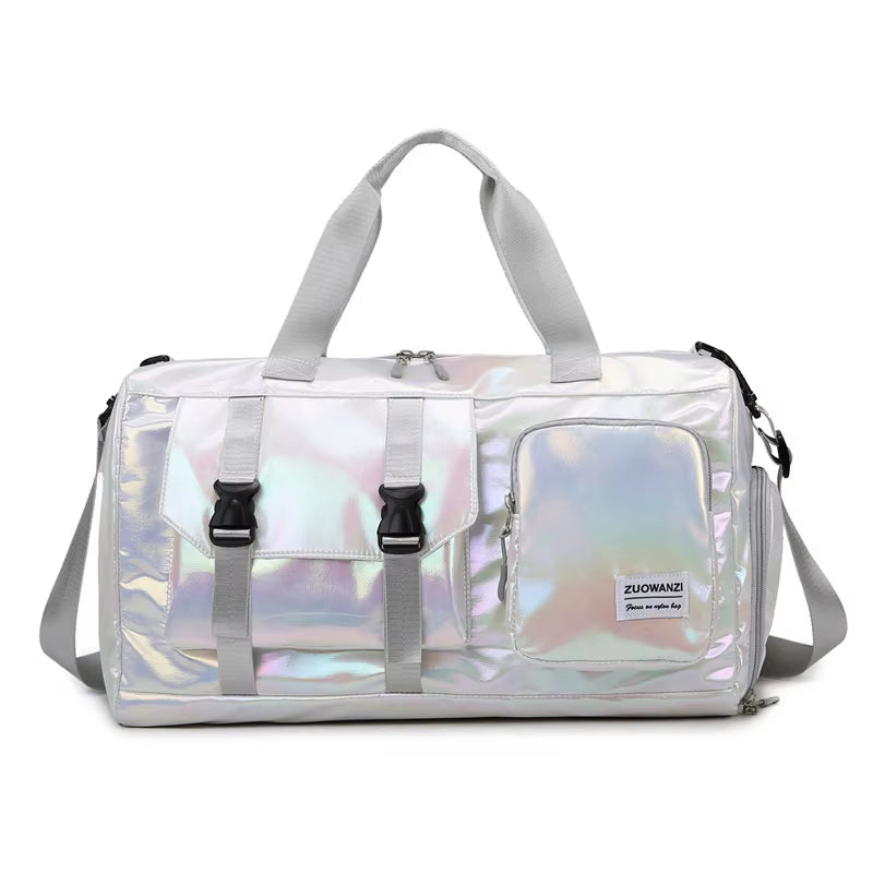 Holographic Glamour Duffel Bag - Spacious,Stylish Shoulder Tote with Shoe Compartment for Effortless Weekend Escapes Travel Bags