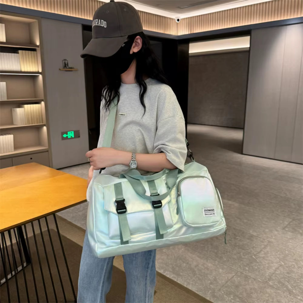 Holographic Glamour Duffel Bag - Spacious,Stylish Shoulder Tote with Shoe Compartment for Effortless Weekend Escapes Travel Bags