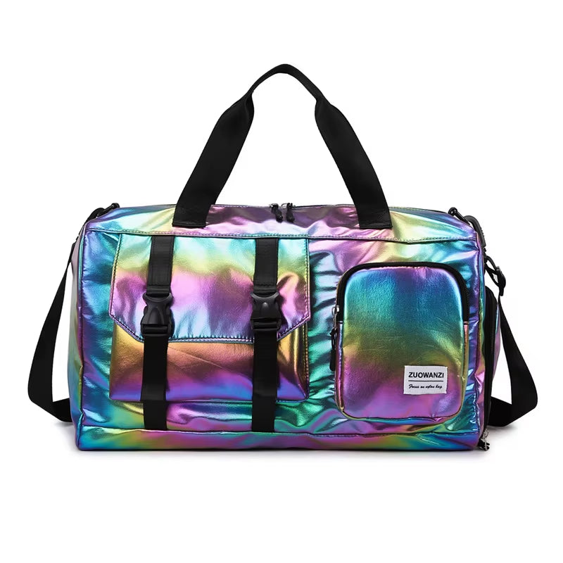 Holographic Glamour Duffel Bag - Spacious,Stylish Shoulder Tote with Shoe Compartment for Effortless Weekend Escapes Travel Bags