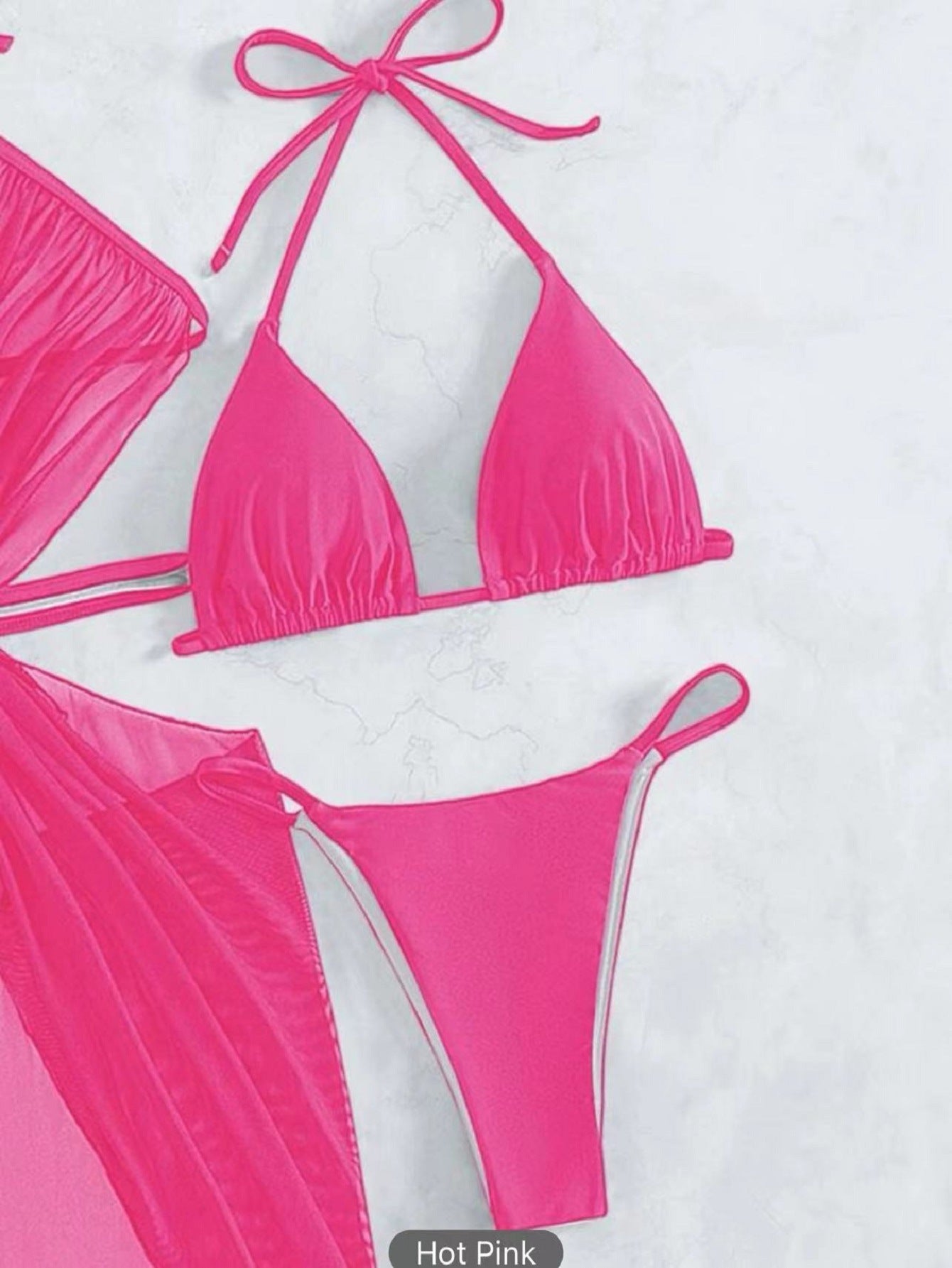 3Pcs Halter Neck Bikini Beach Summer Solid Color Split Swimsuit Womens Clothing