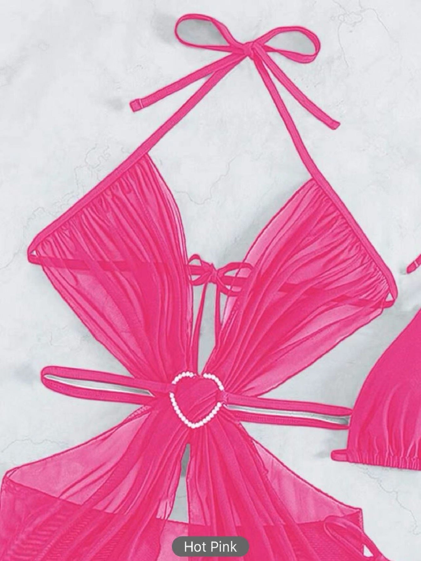 3Pcs Halter Neck Bikini Beach Summer Solid Color Split Swimsuit Womens Clothing