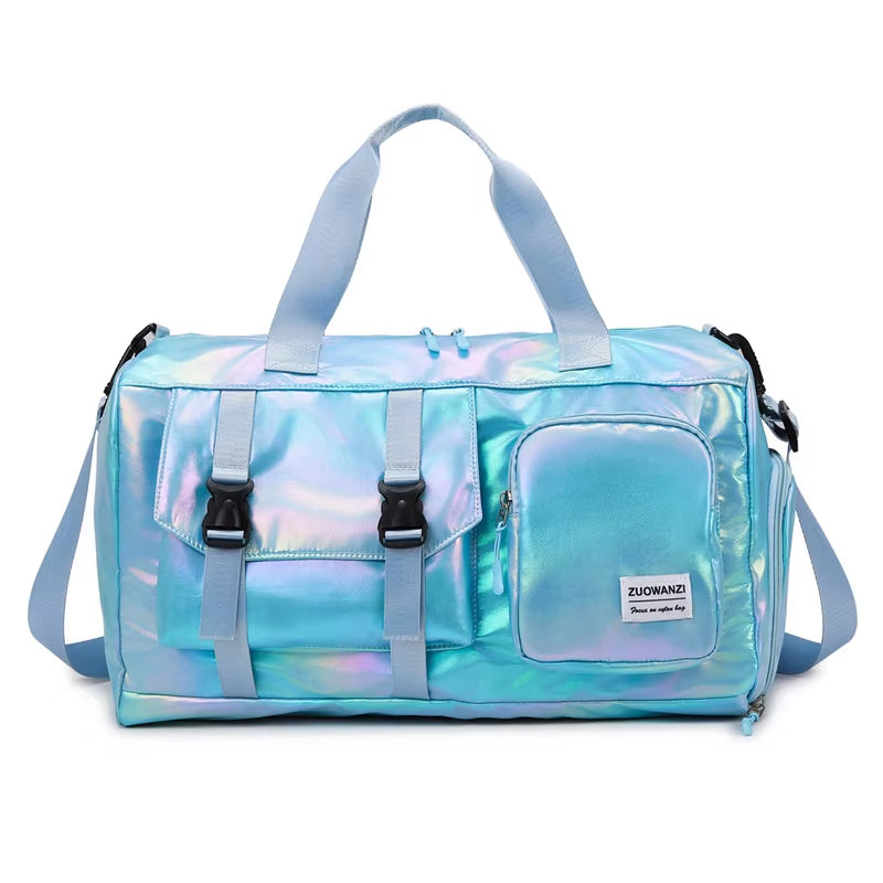 Holographic Glamour Duffel Bag - Spacious,Stylish Shoulder Tote with Shoe Compartment for Effortless Weekend Escapes Travel Bags