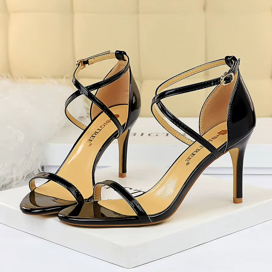 Women Fetish 8Cm 11Cm High Heels Summer Mid Low Heels Champagne Gold Sandals Roman Pumps Lady Gladiators Stiletto Stripper Shoes