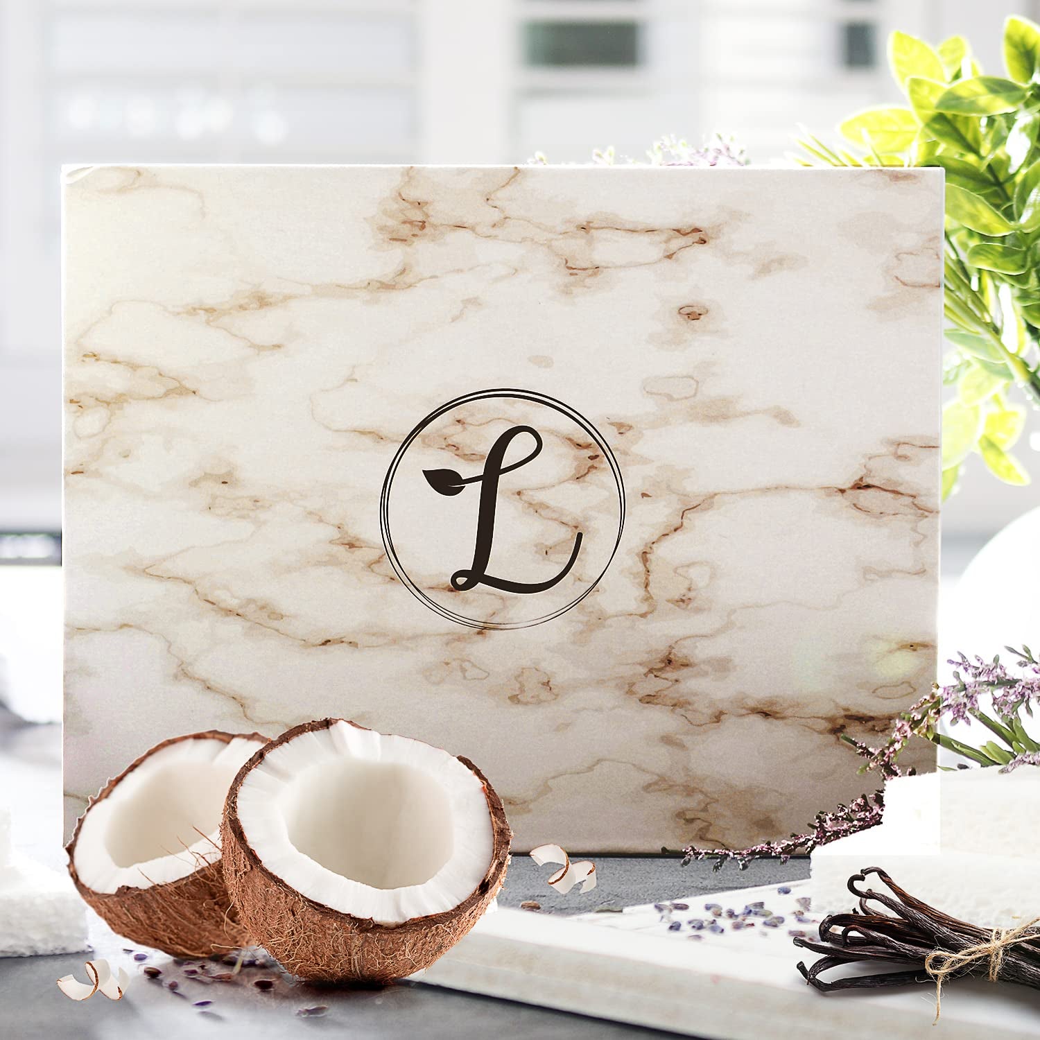 Spa Gift Set, Natural Coconut & Vanilla, Gift Box Includes: Bath Bomb, Bath Salt, Hand Soap, Scented Candle, Face Cloth and Gift Box. Best Gift for Her.